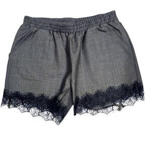 Gold Hawk Gray Brown Houndstooth Lace Trim Shorts Wool Blend S